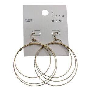 A New Day NWT 3 Hoop Gold Tone Dangle Hoop Earrings